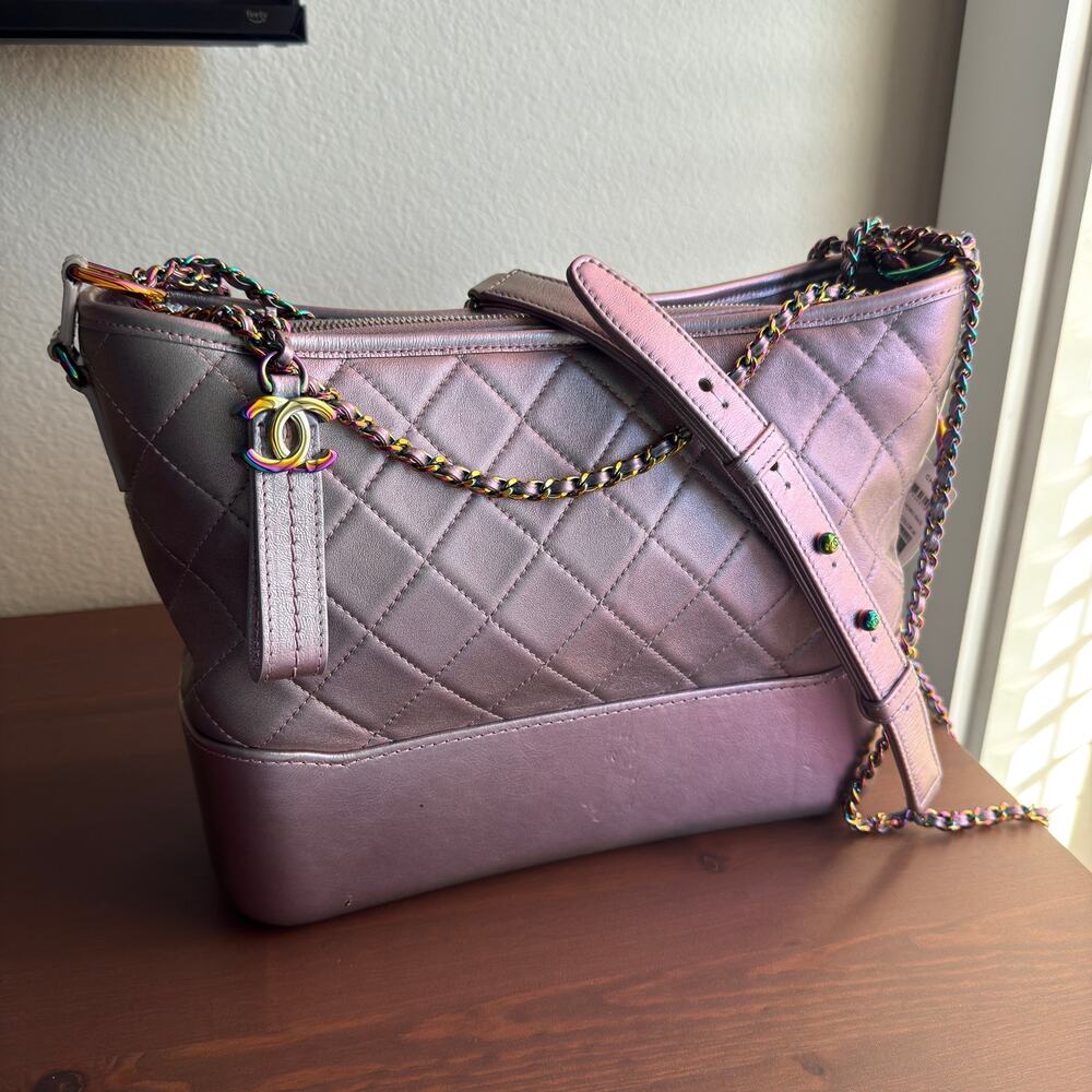 Chanel Gabrielle Hobo Medium Iridescent Purple Rainbow Hardware Crossbody 17K